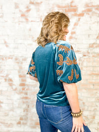 THML Cheetah Embroidered Velvet Top