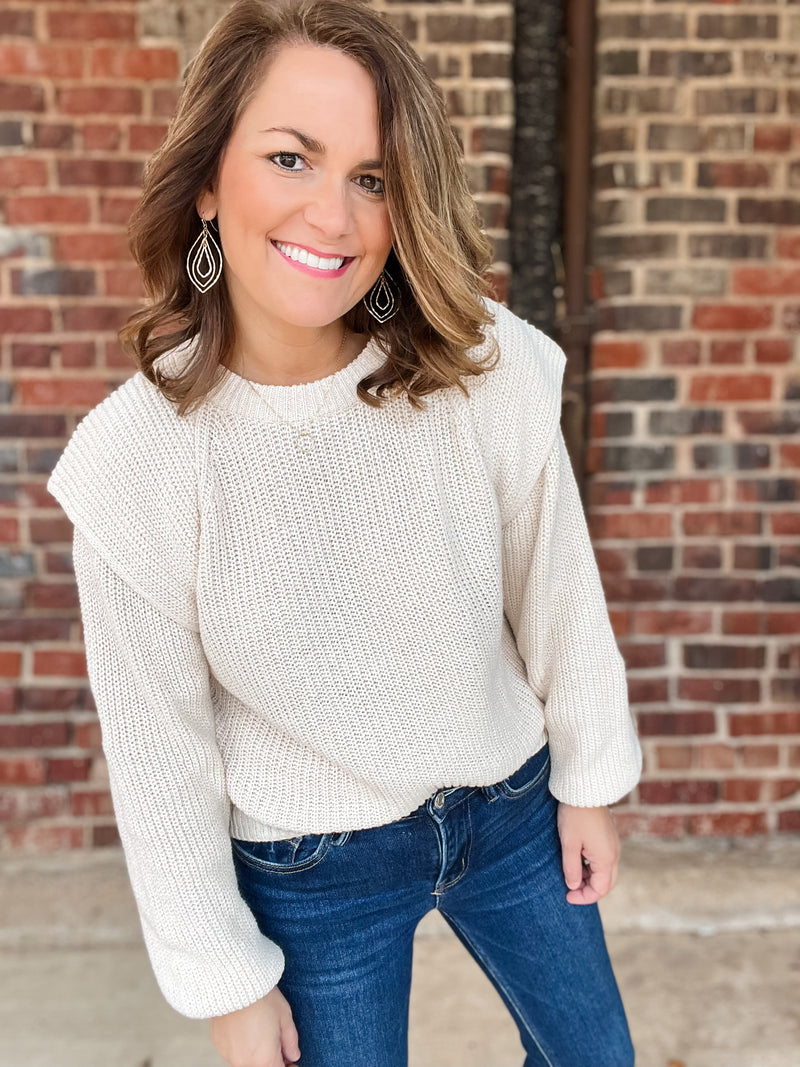 Cream Power Shoulder Sweater