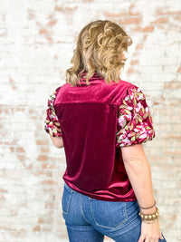 THML Ariel Embroidered Sleeve Velvet Top