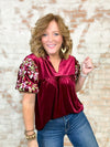 THML Ariel Embroidered Sleeve Velvet Top