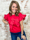 Alden Ruffle Sleeves Bow Top