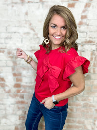 Alden Ruffle Sleeves Bow Top