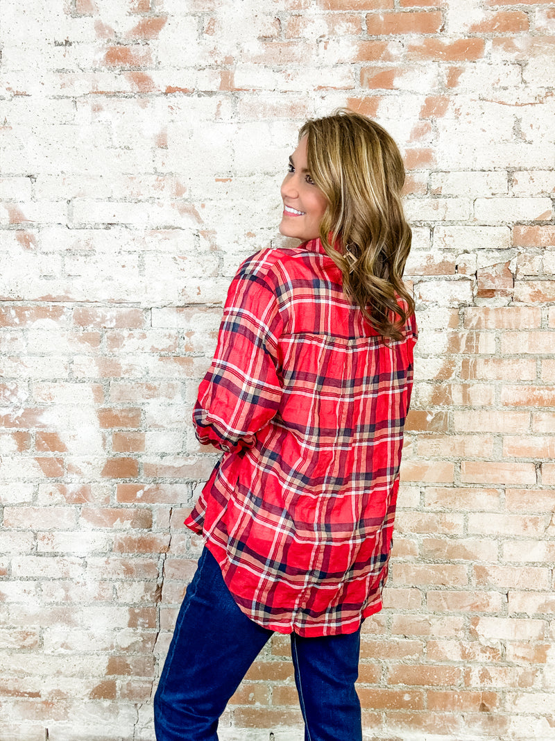 Becca Plaid Button Up Top