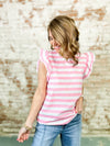 Rhea Stripe Flutter Sleeve Top