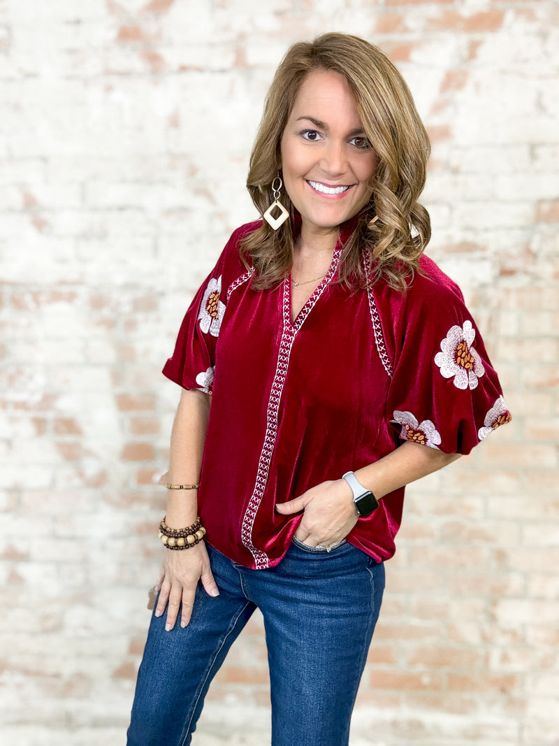 THML Millie Embroidered Velvet Top