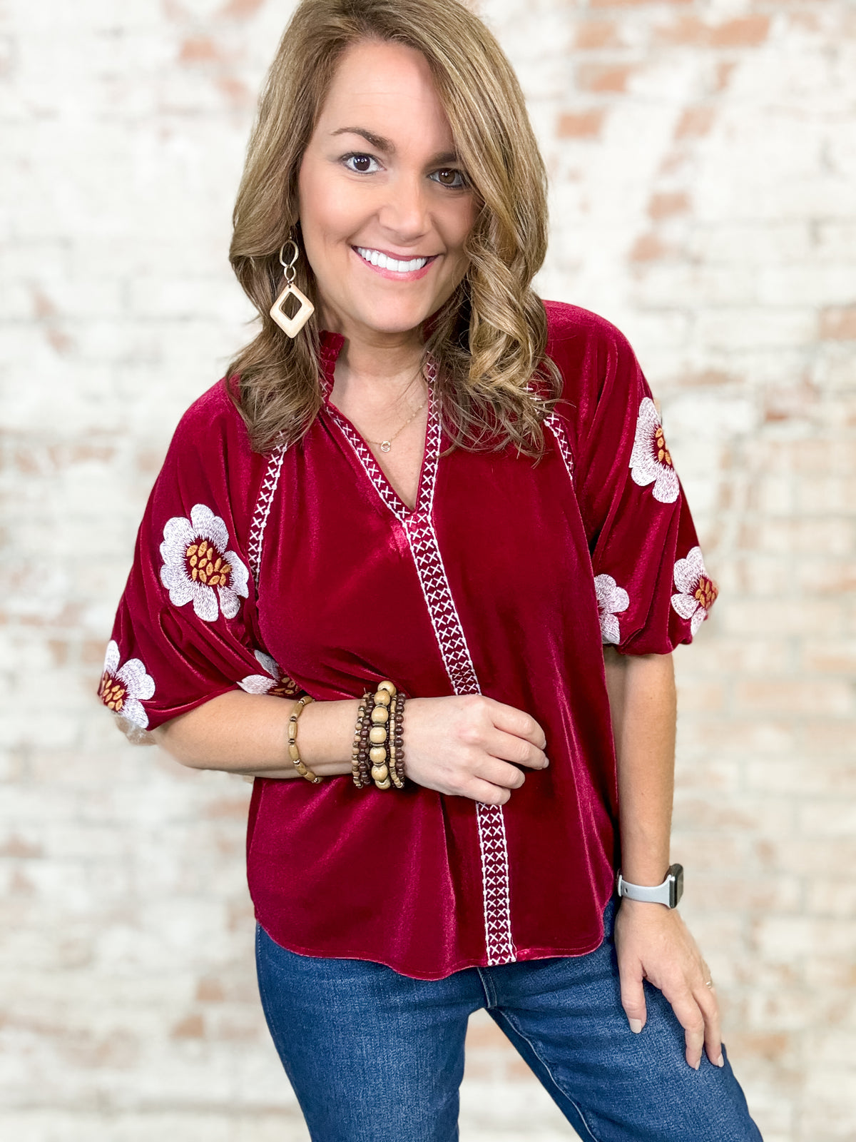 THML Millie Embroidered Velvet Top