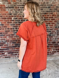 Curvy Short Sleeve Frayed Hem Top - FINAL SALE