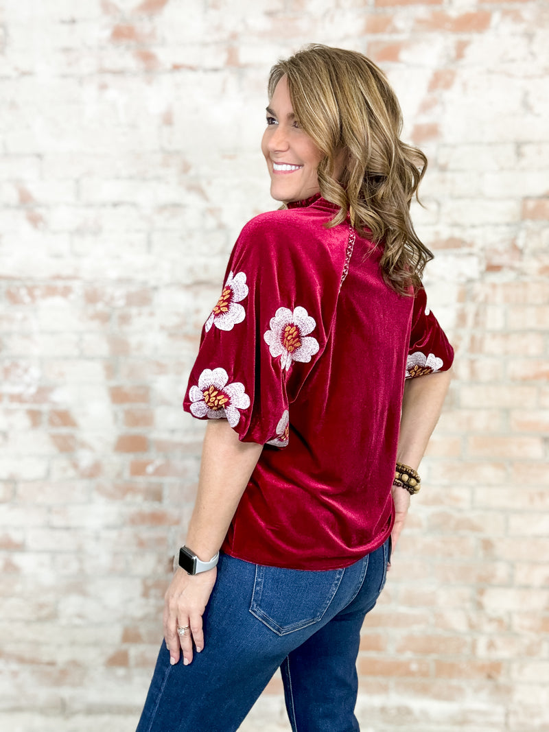 THML Millie Embroidered Velvet Top