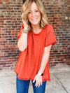 Curvy Short Sleeve Frayed Hem Top - FINAL SALE