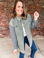 Twill + Cable Knit Mix Shacket