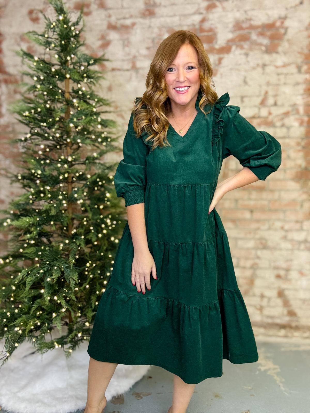 Calum Ruffle Corduroy Dress