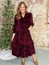 Gracelyn Velvet Tiered Midi Dress