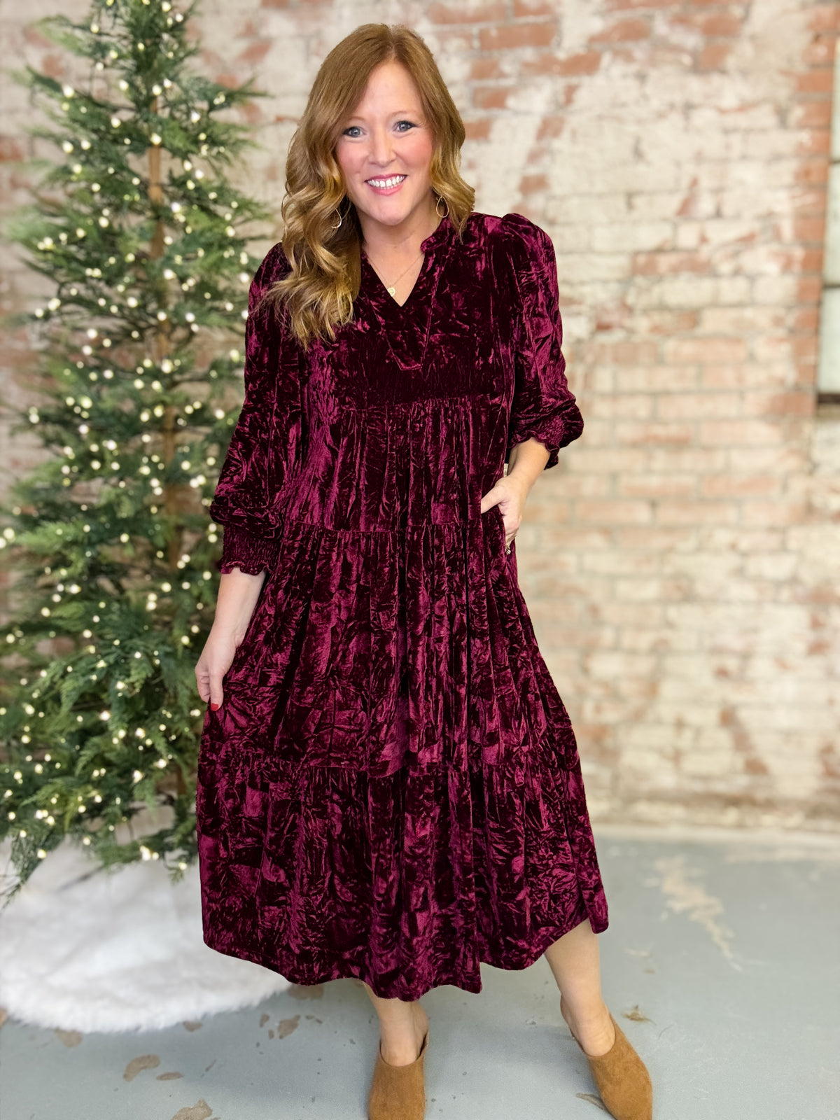 Gracelyn Velvet Tiered Midi Dress