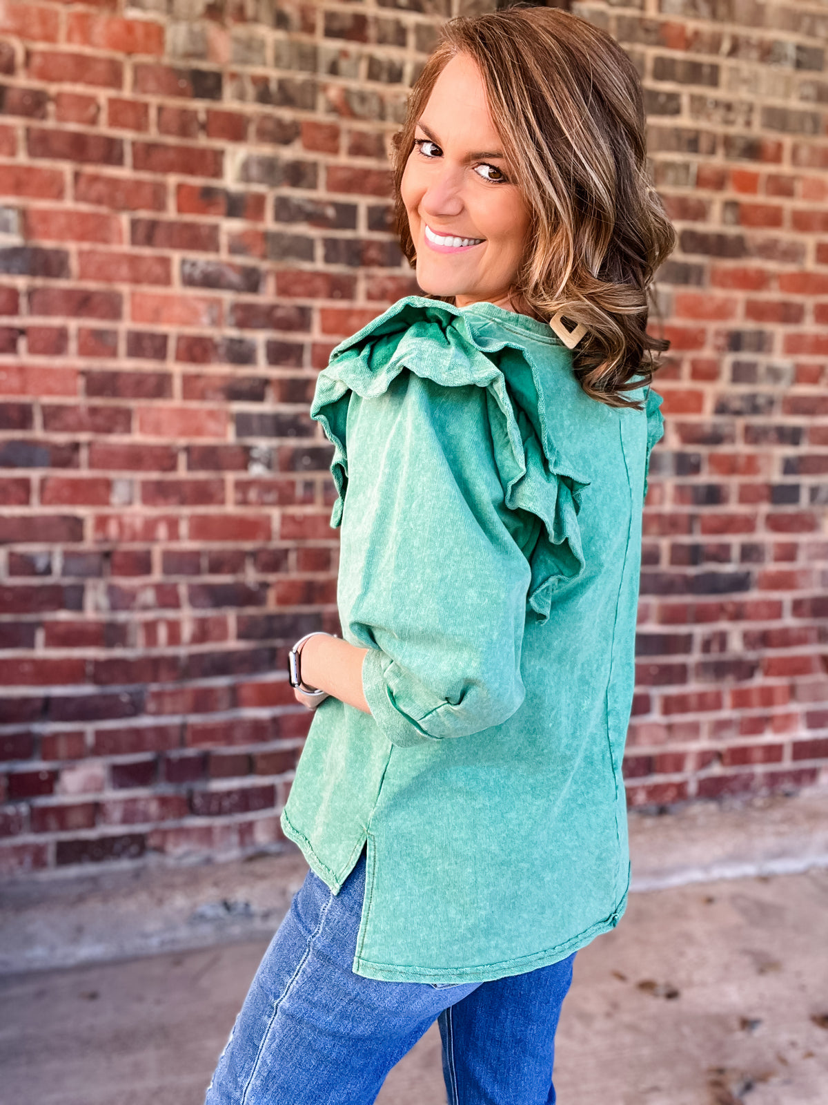 Green Boxy Cut French Terry Top