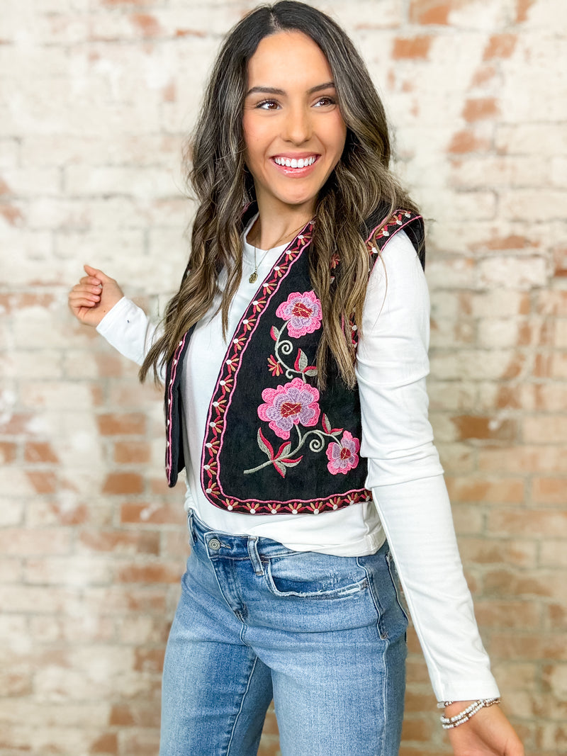 Ruston Corduroy Floral Embroidered Vest