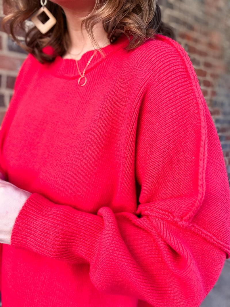 Red Oversized Knit Sweater