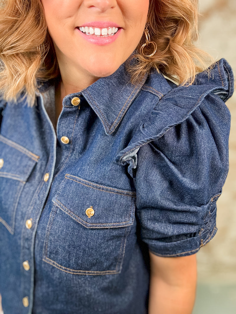 Emberly Denim Collared Top