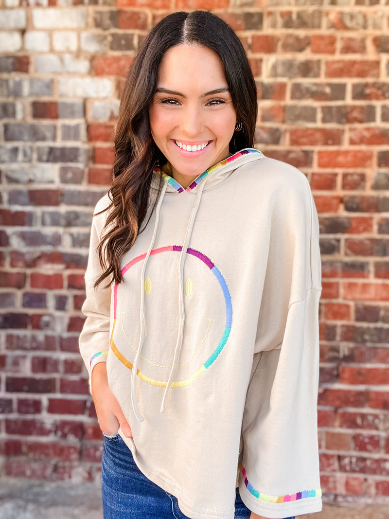 Smiley Face Embroidery Hooded Top