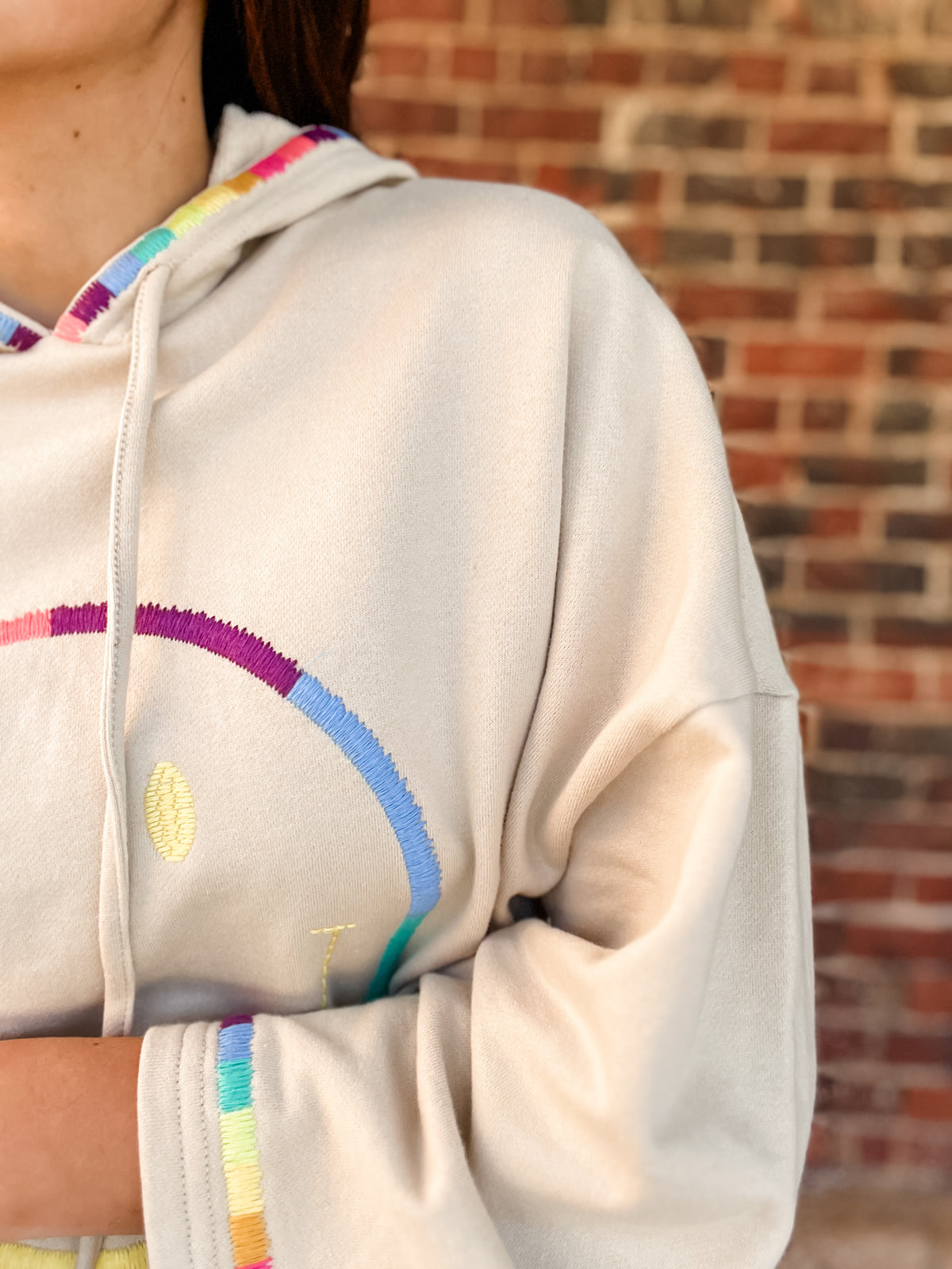 Smiley Face Embroidery Hooded Top