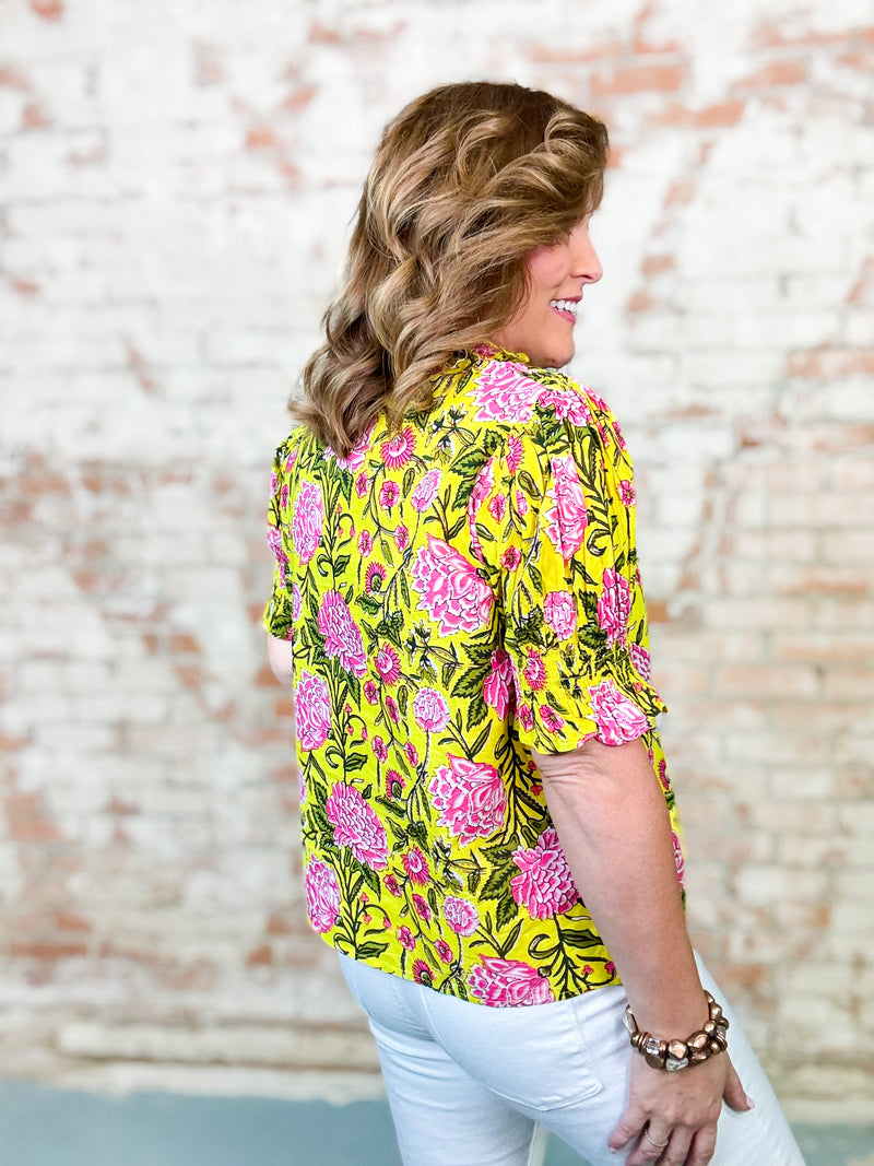 THML Dylan Yellow Flower Print Top