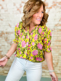 THML Dylan Yellow Flower Print Top