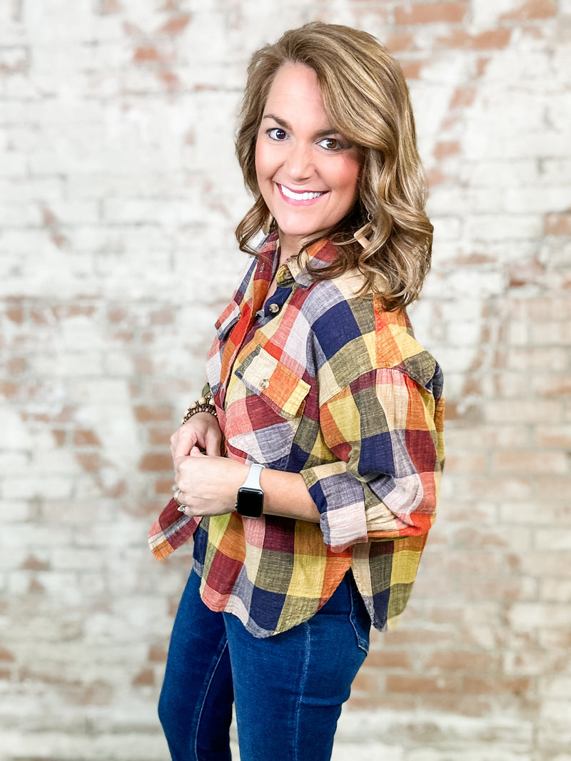 Lufkin Plaid Button Up Top