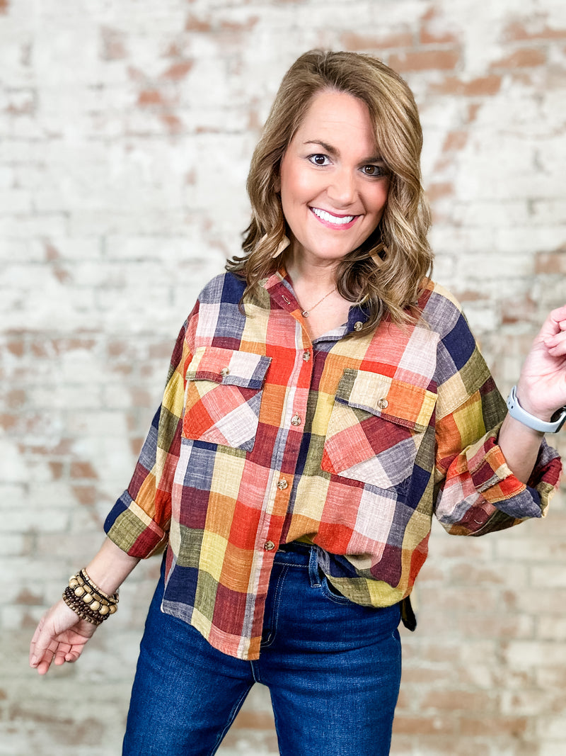 Lufkin Plaid Button Up Top