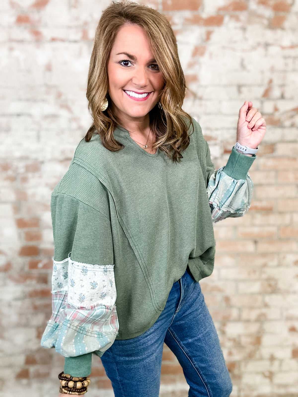 Beth Thermal Patch Sleeve Top