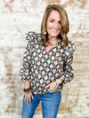 Allie Floral Medallion Print Ruffle Top