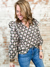 Allie Floral Medallion Print Ruffle Top