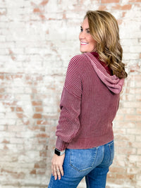 Nicole Hooded Henley Ribbed Sweater