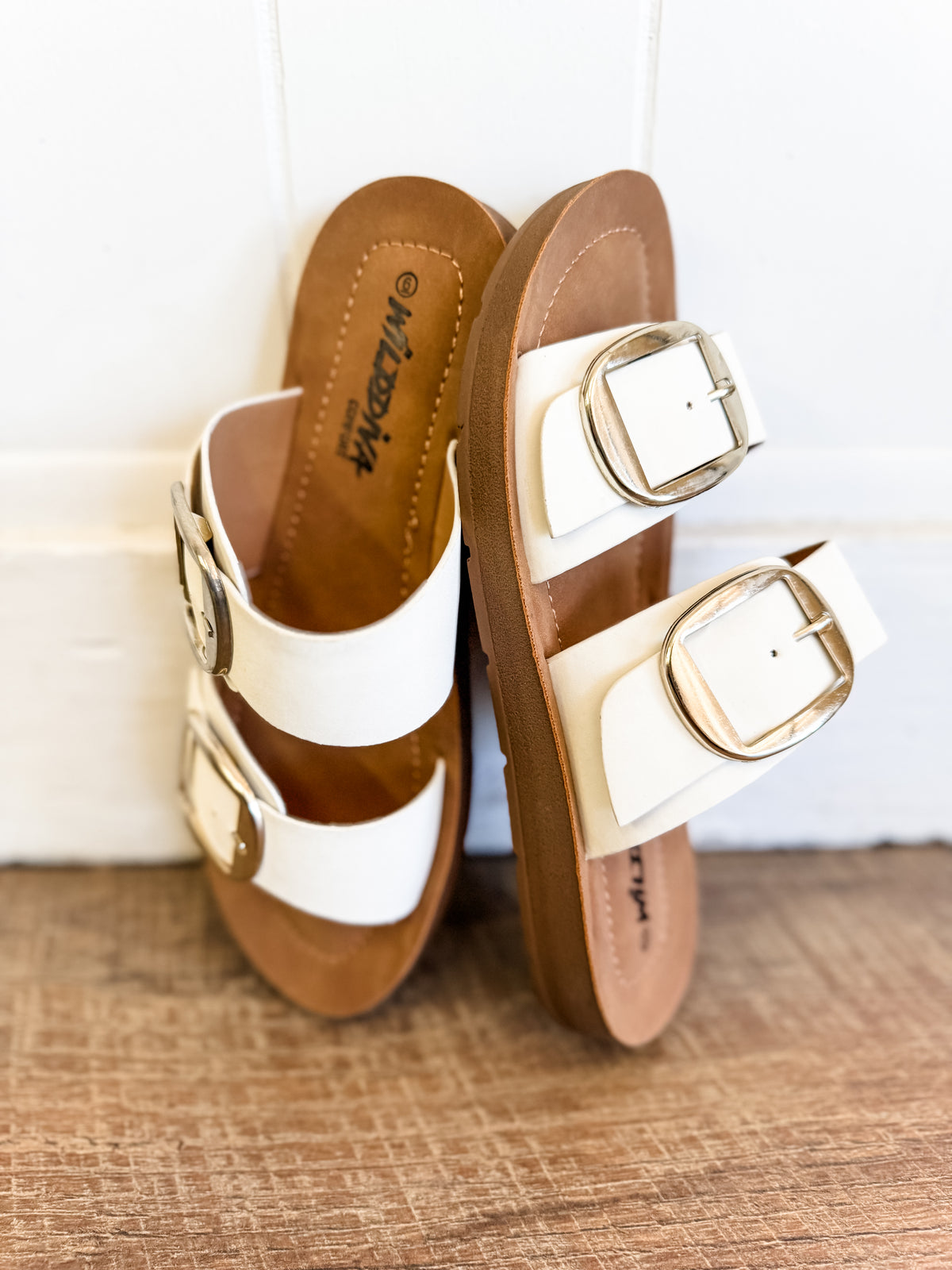 Dawn White Double Buckle Sandals
