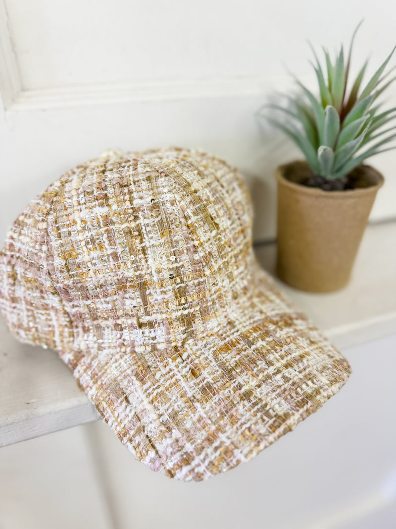 Tonette Beige Tweed Sparkle Baseball Cap