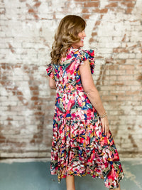 Flora Ruffled Sleeve Midi Dress