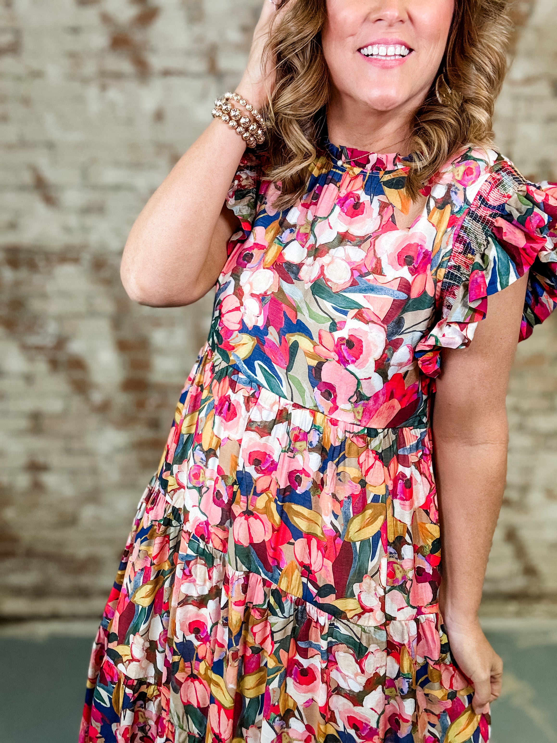 Flora Ruffled Sleeve Midi Dress