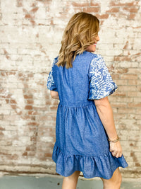 Kris Embroidered Chambray Dress