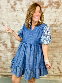 Kris Embroidered Chambray Dress
