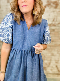 Kris Embroidered Chambray Dress