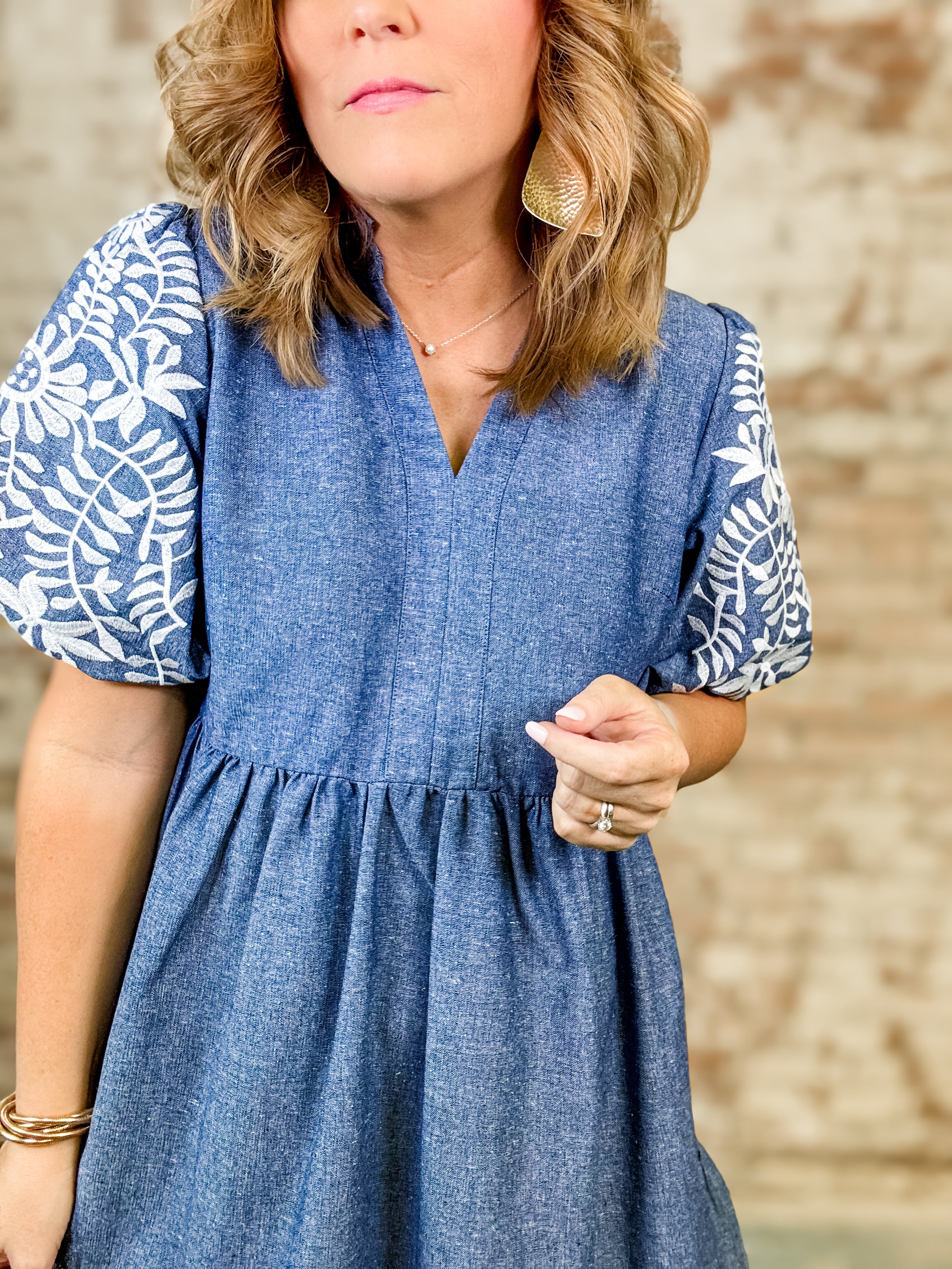 Kris Embroidered Chambray Dress
