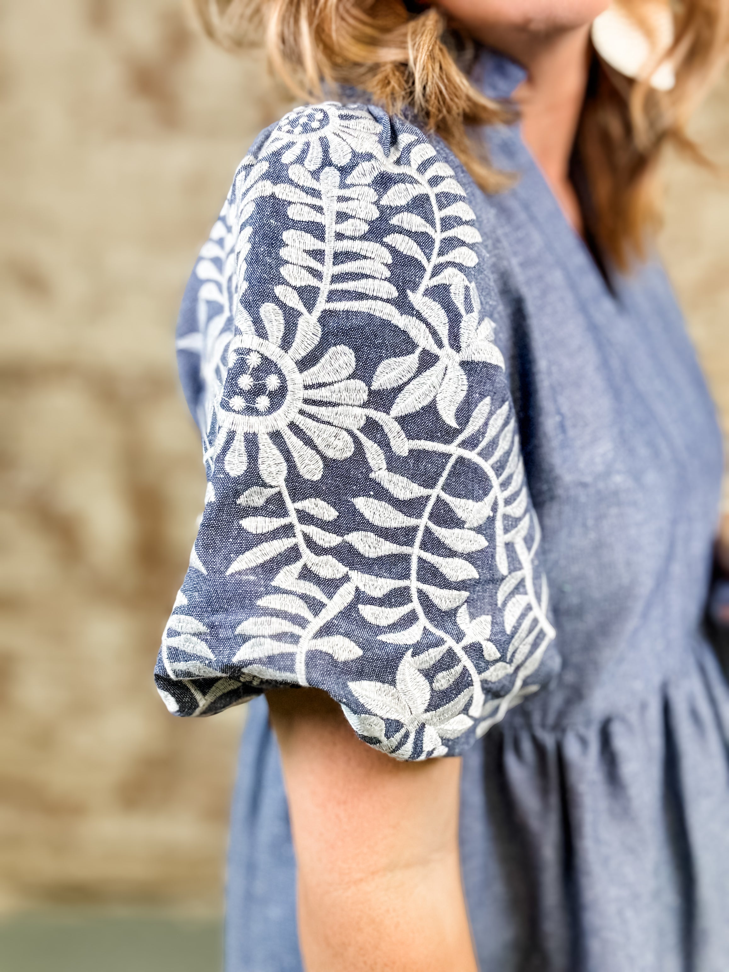 Kris Embroidered Chambray Dress
