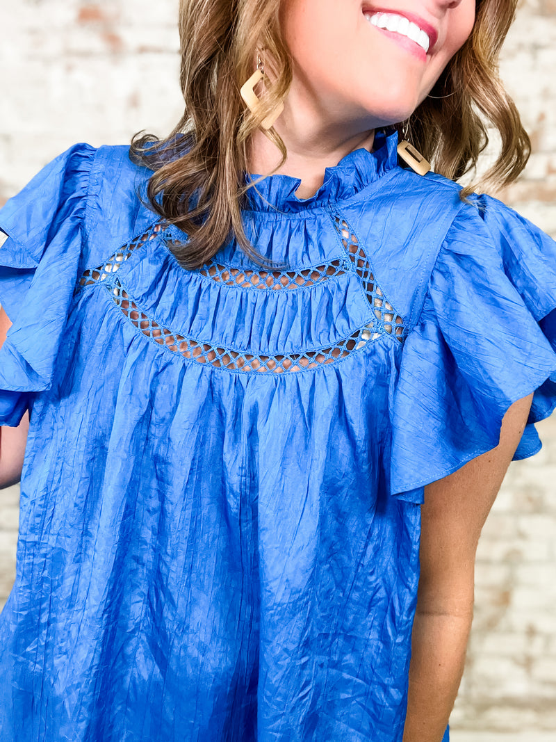 Alberta Blue Crinkle Top - FINAL SALE