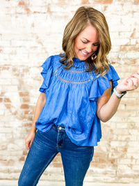 Alberta Blue Crinkle Top - FINAL SALE