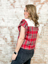 Jaden Red Plaid Ruffle Sleeves Top