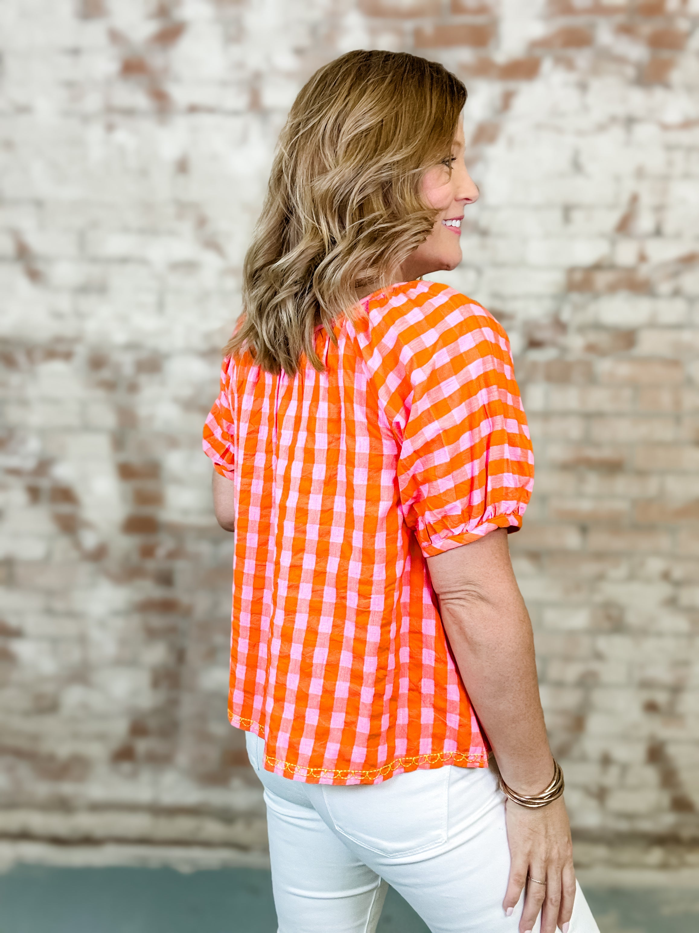 Ivy Jane Sunny Floral Embroidered Check Top