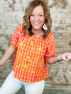 Ivy Jane Sunny Floral Embroidered Check Top
