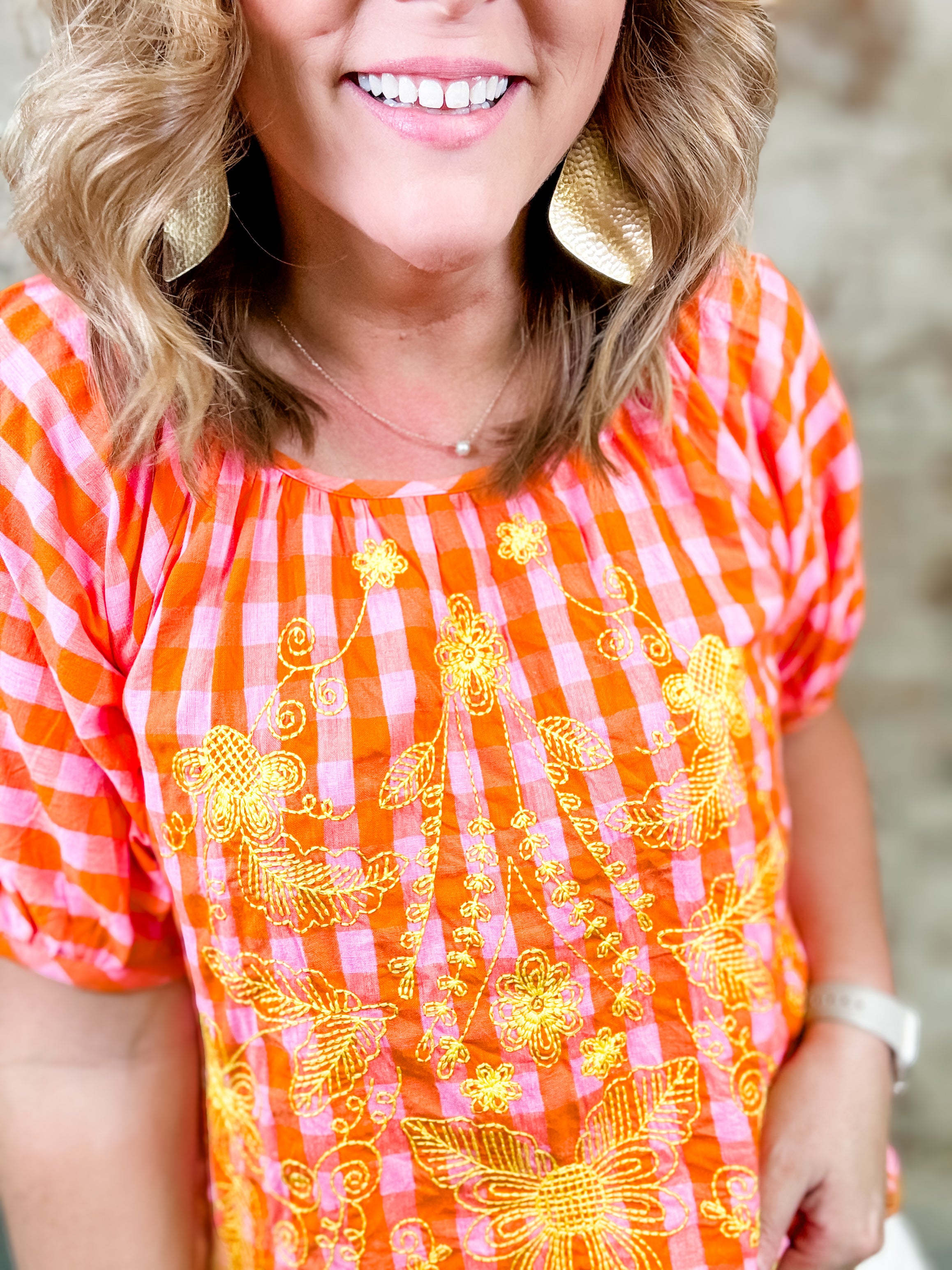 Ivy Jane Sunny Floral Embroidered Check Top