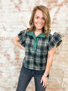 Sarah Green Plaid Ruffle Sleeves Top - FINAL SALE