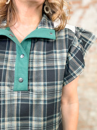 Sarah Green Plaid Ruffle Sleeves Top