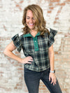 Sarah Green Plaid Ruffle Sleeves Top