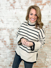 Everly Black + Tan Stripe Sweater